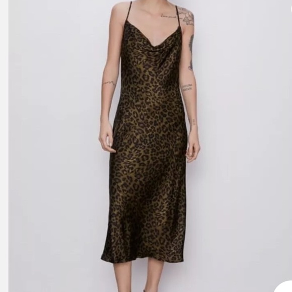 Zara Dresses & Skirts - Zara limited edition cowl neck animal print satin midi dress